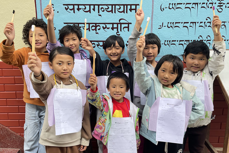 Kids after receiving treatment and goodies at Dental Clinic 2025 Nepal